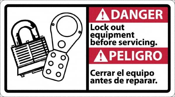 NMC - "Danger - Lock Out Equipment Before Servicing", 10" Long x 18" Wide, Rigid Plastic Safety Sign - Rectangle, 0.05" Thick, Use for Security & Admittance - Exact Tooling