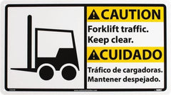 NMC - "Caution - Forklift Traffic - Keep Clear", 10" Long x 18" Wide, Rigid Plastic Safety Sign - Rectangle, 0.05" Thick, Use for Accident Prevention - Exact Tooling