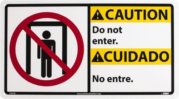 NMC - "Caution - Do Not Enter", 10" Long x 18" Wide, Rigid Plastic Safety Sign - Rectangle, 0.05" Thick, Use for Security & Admittance - Exact Tooling