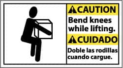 NMC - "Caution - Bend Knees While Lifting", 10" Long x 18" Wide, Pressure-Sensitive Vinyl Safety Sign - Rectangle, 0.004" Thick, Use for Accident Prevention - Exact Tooling