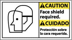 NMC - "Caution - Face Shield Required", 10" Long x 18" Wide, Pressure-Sensitive Vinyl Safety Sign - Rectangle, 0.004" Thick, Use for Accident Prevention - Exact Tooling