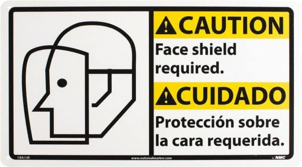 NMC - "Caution - Face Shield Required", 10" Long x 18" Wide, Rigid Plastic Safety Sign - Rectangle, 0.05" Thick, Use for Accident Prevention - Exact Tooling