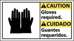 NMC - "Caution - Gloves Required", 10" Long x 18" Wide, Pressure-Sensitive Vinyl Safety Sign - Rectangle, 0.004" Thick, Use for Accident Prevention - Exact Tooling