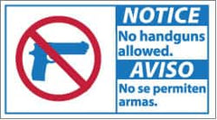 NMC - "Notice - No Handguns Allowed", 10" Long x 18" Wide, Rigid Plastic Safety Sign - Rectangle, 0.05" Thick, Use for Security & Admittance - Exact Tooling