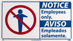 NMC - "Notice - Employees Only", 10" Long x 18" Wide, Rigid Plastic Safety Sign - Rectangle, 0.05" Thick, Use for Security & Admittance - Exact Tooling