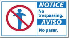 NMC - "Notice - No Trespassing", 10" Long x 18" Wide, Pressure-Sensitive Vinyl Safety Sign - Rectangle, 0.004" Thick, Use for Security & Admittance - Exact Tooling