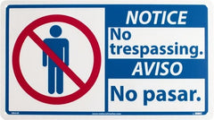 NMC - "Notice - No Trespassing", 10" Long x 18" Wide, Rigid Plastic Safety Sign - Rectangle, 0.05" Thick, Use for Security & Admittance - Exact Tooling