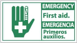 NMC - "Emergency - First Aid", 10" Long x 18" Wide, Pressure-Sensitive Vinyl Safety Sign - Rectangle, 0.004" Thick, Use for First Aid - Exact Tooling