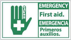 NMC - "Emergency - First Aid", 10" Long x 18" Wide, Pressure-Sensitive Vinyl Safety Sign - Rectangle, 0.004" Thick, Use for First Aid - Exact Tooling
