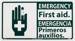 NMC - "Emergency - First Aid", 10" Long x 18" Wide, Rigid Plastic Safety Sign - Rectangle, 0.05" Thick, Use for First Aid - Exact Tooling