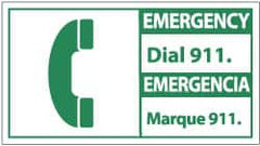 NMC - "Emergency - Dial 911", 10" Long x 18" Wide, Rigid Plastic Safety Sign - Rectangle, 0.05" Thick, Use for First Aid - Exact Tooling