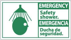 NMC - "Emergency - Safety Shower", 10" Long x 18" Wide, Pressure-Sensitive Vinyl Safety Sign - Rectangle, 0.004" Thick, Use for First Aid - Exact Tooling
