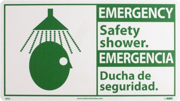 NMC - "Emergency - Safety Shower", 10" Long x 18" Wide, Rigid Plastic Safety Sign - Rectangle, 0.05" Thick, Use for First Aid - Exact Tooling