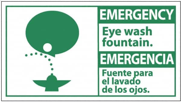 NMC - "Emergency - Eye Wash Fountain", 10" Long x 18" Wide, Pressure-Sensitive Vinyl Safety Sign - Rectangle, 0.004" Thick, Use for First Aid - Exact Tooling