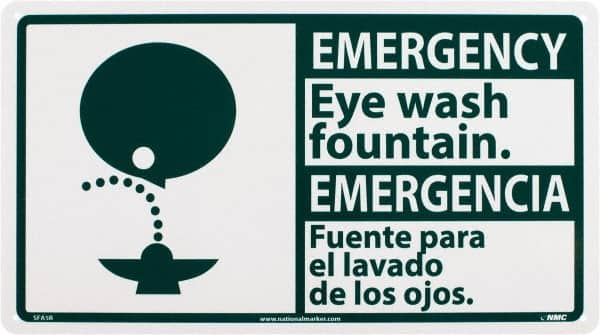 NMC - "Emergency - Eye Wash Fountain", 10" Long x 18" Wide, Rigid Plastic Safety Sign - Rectangle, 0.05" Thick, Use for First Aid - Exact Tooling
