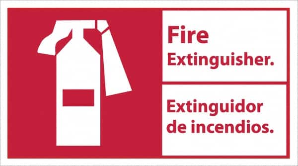 NMC - Fire Extinguisher, Pressure Sensitive Vinyl Fire Sign - 18" Wide x 10" High, English/Spanish - Exact Tooling