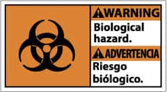 NMC - "Warning - Biological Hazard", 10" Long x 18" Wide, Pressure-Sensitive Vinyl Safety Sign - Rectangle, 0.004" Thick, Use for Hazardous Materials - Exact Tooling