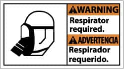 NMC - "Warning - Respirator Required", 10" Long x 18" Wide, Pressure-Sensitive Vinyl Safety Sign - Rectangle, 0.004" Thick, Use for Accident Prevention - Exact Tooling
