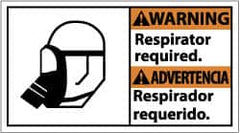 NMC - "Warning - Respirator Required", 10" Long x 18" Wide, Pressure-Sensitive Vinyl Safety Sign - Rectangle, 0.004" Thick, Use for Accident Prevention - Exact Tooling
