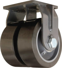 Hamilton - 10" Diam x 4" Wide x 13" OAH Top Plate Mount Dual Rigid Caster - Polyurethane Mold on Forged Steel, 13,000 Lb Capacity, Tapered Roller Bearing, 8-1/2 x 8-1/2" Plate - Exact Tooling