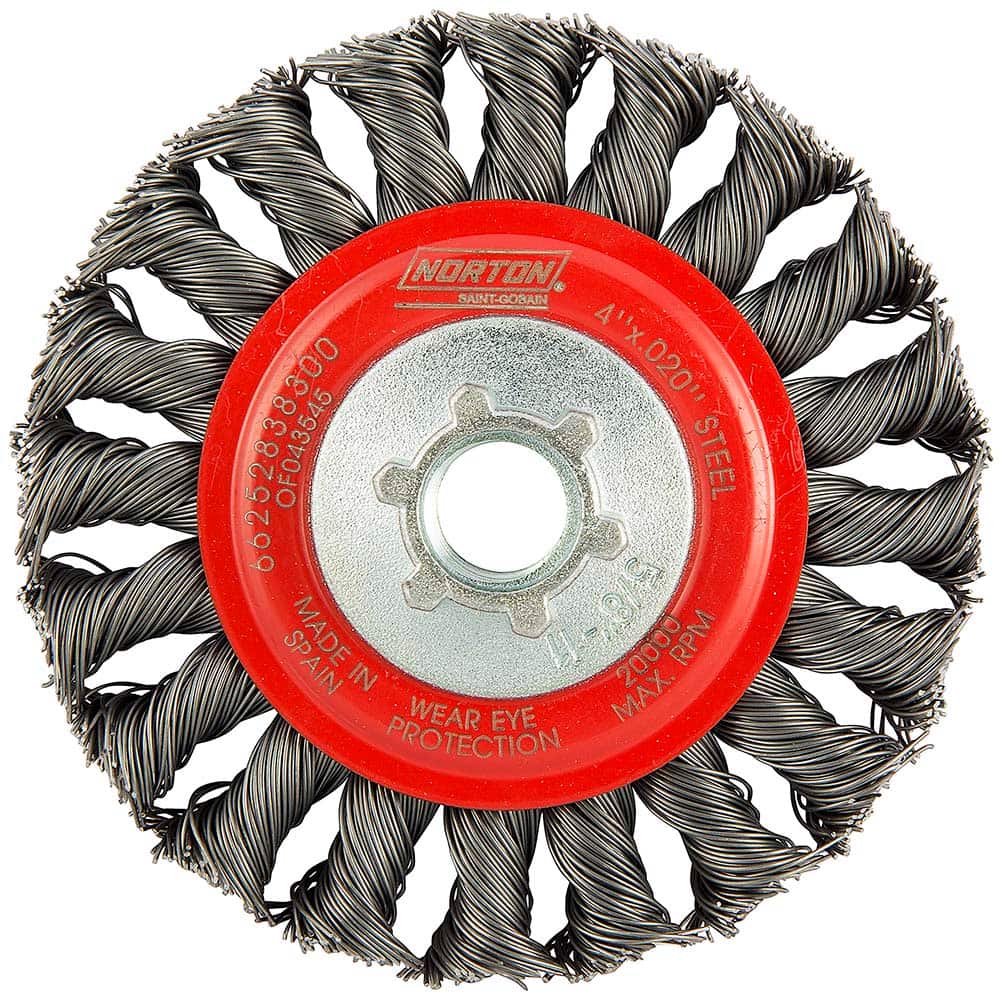 Norton - 4" OD, 5/8-11 Arbor Hole, Knotted Carbon Wheel Brush - Exact Tooling