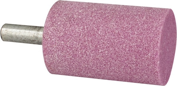 Grier Abrasives - 2" Head Diam x 3" Thickness, W246, Cylinder End, Aluminum Oxide Mounted Point - Pink, Medium Grade, 60 Grit, 16,500 RPM - Exact Tooling