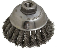Anderson - 3-1/2" Diam, 5/8-11 Threaded Arbor, Steel Fill Cup Brush - 0.02 Wire Diam, 1-1/4" Trim Length, 9,000 Max RPM - Exact Tooling