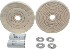 Dico - 6" Diam Cushion Sewn, Spiral Sewn Buffing Wheel Set - 1/2 - 1" Arbor Hole, Emery - Exact Tooling