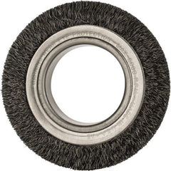 Anderson - 4-1/4" OD, 2" Arbor Hole, Crimped Steel Wheel Brush - 1-1/2" Face Width, 5/8" Trim Length, 0.0118" Filament Diam, 6,000 RPM - Exact Tooling