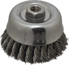 Anderson - 4" Diam, 5/8-11 Threaded Arbor, Steel Fill Cup Brush - 0.02 Wire Diam, 1-1/4" Trim Length, 9,000 Max RPM - Exact Tooling