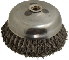 Anderson - 6" Diam, 5/8-11 Threaded Arbor, Steel Fill Cup Brush - 0.02 Wire Diam, 1-3/8" Trim Length, 6,000 Max RPM - Exact Tooling