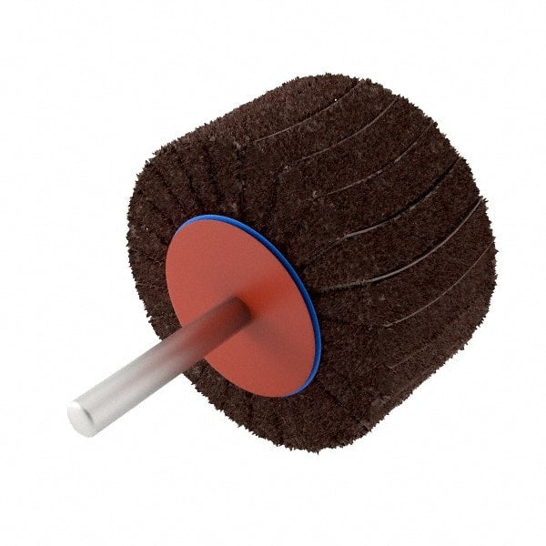 Superior Abrasives - 2" Diam x 1" Face Width, Fine Aluminum Oxide Nonwoven & Coated Mounted Flap Wheel - 1/4" Shank Mount, 120 Grit, Interleaf, 12,000 Max RPM - Exact Tooling