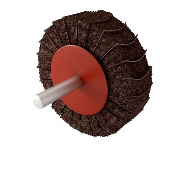 Superior Abrasives - 3" Diam x 1" Face Width, Very Fine Aluminum Oxide Nonwoven & Coated Mounted Flap Wheel - 1/4" Shank Mount, 180 Grit, Interleaf, 8,000 Max RPM - Exact Tooling