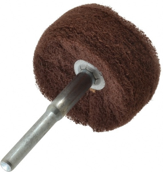 Superior Abrasives - 2" Diam x 1" Face Width, Very Fine Aluminum Oxide Nonwoven Mounted Flap Wheel - 1/4" Shank Mount, Interleaf, 12,000 Max RPM - Exact Tooling