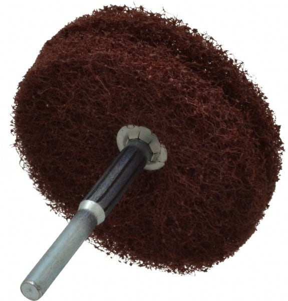 Superior Abrasives - 3" Diam x 1/2" Face Width, Medium Aluminum Oxide Nonwoven Mounted Flap Wheel - 1/4" Shank Mount, 8,000 Max RPM - Exact Tooling