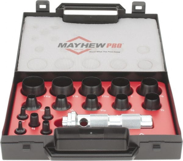 Mayhew - 16 Piece, 1/8 to 1-3/16", Hollow Punch Set - Comes in Plastic Case - Exact Tooling