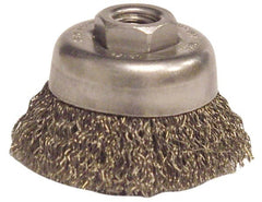 Anderson - 6" Diam, 5/8-11 Threaded Arbor, Steel Fill Cup Brush - 0.014 Wire Diam, 1-1/2" Trim Length, 6,000 Max RPM - Exact Tooling
