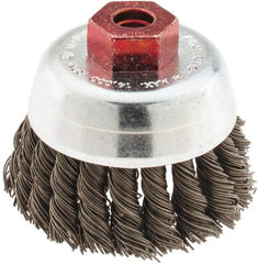 Anderson - 2-3/4" Diam, M10x1.50 Threaded Arbor, Steel Fill Cup Brush - 0.02 Wire Diam, 3/4" Trim Length, 14,000 Max RPM - Exact Tooling
