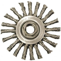 Anderson - 4" OD, M10x1.50 Arbor Hole, Knotted Steel Wheel Brush - 3/8" Face Width, 1" Trim Length, 0.02" Filament Diam, 20,000 RPM - Exact Tooling