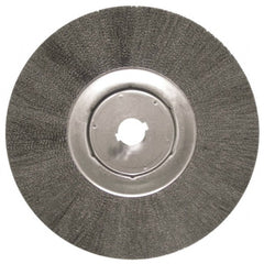 Anderson - 12" OD, 1-1/4" Arbor Hole, Crimped Steel Wheel Brush - 1/2" Face Width, 3" Trim Length, 0.006" Filament Diam, 3,000 RPM - Exact Tooling
