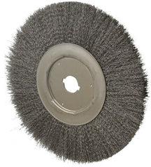 Anderson - 12" OD, 1-1/4" Arbor Hole, Crimped Steel Wheel Brush - 1/2" Face Width, 3" Trim Length, 0.0118" Filament Diam, 3,000 RPM - Exact Tooling