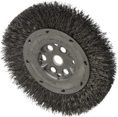Anderson - 6" OD, 5/8" Arbor Hole, Crimped Steel Wheel Brush - 3/4" Face Width, 1-1/8" Trim Length, 0.014" Filament Diam, 6,000 RPM - Exact Tooling