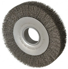 Anderson - 8" OD, 2" Arbor Hole, Crimped Steel Wheel Brush - 1-5/8" Face Width, 1-1/2" Trim Length, 0.014" Filament Diam, 4,500 RPM - Exact Tooling