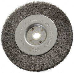 Anderson - 4" OD, 1/2" Arbor Hole, Crimped Steel Wheel Brush - 11/32" Face Width, 13/16" Trim Length, 0.006" Filament Diam, 6,000 RPM - Exact Tooling
