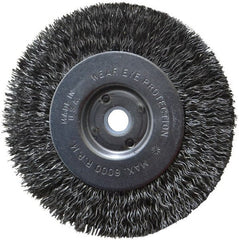 Anderson - 4" OD, 1/2" Arbor Hole, Crimped Steel Wheel Brush - 11/32" Face Width, 13/16" Trim Length, 0.014" Filament Diam, 6,000 RPM - Exact Tooling