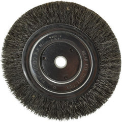 Anderson - 6" OD, 5/8" Arbor Hole, Crimped Steel Wheel Brush - 1/2" Face Width, 1-1/16" Trim Length, 0.008" Filament Diam, 6,000 RPM - Exact Tooling