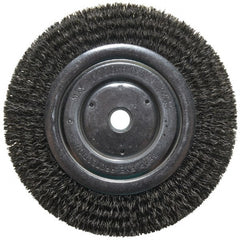 Anderson - 6" OD, 5/8" Arbor Hole, Crimped Steel Wheel Brush - 1/2" Face Width, 1-1/16" Trim Length, 0.014" Filament Diam, 6,000 RPM - Exact Tooling
