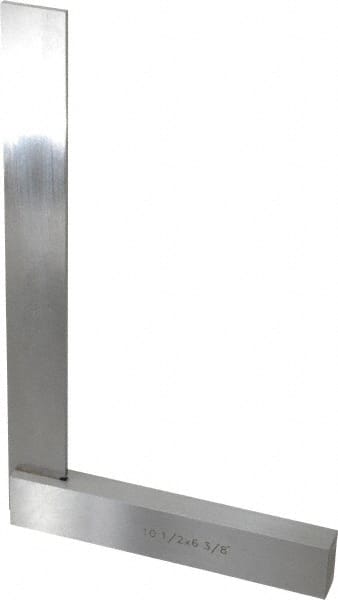 Value Collection - 10-1/2" Blade Length, 6-3/8" Base Length Steel Square - 0.0004" Accuracy, Beveled Edge - Exact Tooling