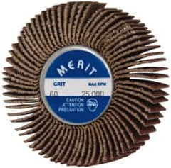 Merit Abrasives - 2" Diam x 1/2" Face Width, Medium Ceramic Alumina Coated Mounted Flap Wheel - 1/4-20 Threaded Mount, 60 Grit, Cloth Backing, 25,000 Max RPM - Exact Tooling