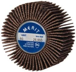 Merit Abrasives - 2" Diam x 1" Face Width, Medium Ceramic Alumina Coated Mounted Flap Wheel - 1/4-20 Threaded Mount, 60 Grit, Cloth Backing, 25,000 Max RPM - Exact Tooling